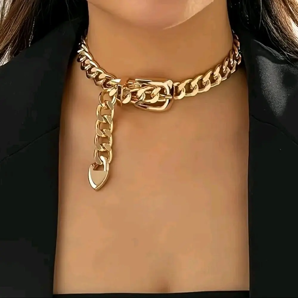 Retro Style Choker Chain Necklace with Unique Design & Adjustable Fit for Vintage Flair Gold-Tone Fashion Accessory