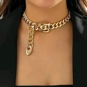 Retro Style Choker Chain Necklace with Unique Design & Adjustable Fit for Vintage Flair Gold-Tone Fashion Accessory
