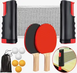 Ping Pong Paddle Set, Portable Table Tennis Set with Retractable Net,Rackets,Balls and Carry Bag for Indoor/Outdoor Games Pro
