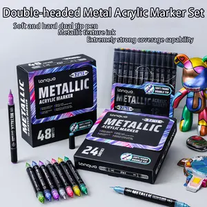 Languo Dual-Head Metal Acrylic Marker Set, Soft Hard Tip Markers, Acrylic Paint Markers, 12/24/48 Colors, Art Supplies, Non-Porous Outline Pens
