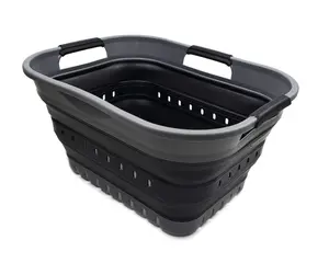 SAMMART 19L (5 Gallon) Collapsible Super Mini 3 Handled Plastic Laundry Basket - Foldable Pop Up Storage Container/Organizer - Space Saving Hamper/Basket