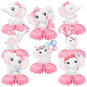 8pcs Pink Elephant Honeycomb Table Centerpieces Decorations Animal Party 3D Table Toppers Elephant Themed Party Decorations for Birthday Baby Shower Wedding Party Supplies