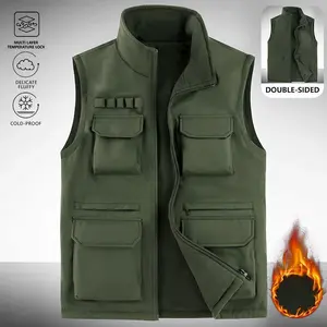 Men's Windproof High-Quality Fleece-Lined Vest - Stand Collar with Zipper Closure, Multi-Functional Pockets, Double-Sided Design, Polyester Outdoor Casual Vest Suitable for Hiking, Camping, Golf, Work, Home (Machine Washable), Durable Sports Design