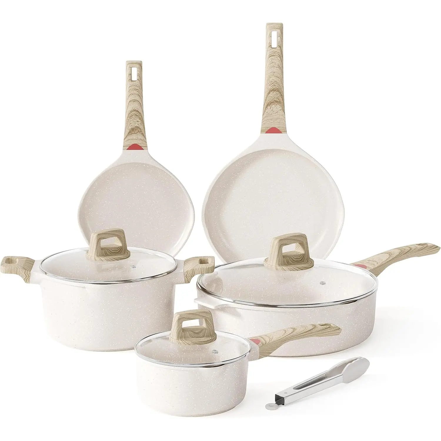 Caannasweis Nonstick Granite Stone Cookware Set - Induction Frying Pans, PFOS PFOA Free, Basic Gray Nonstick Cookware for Induction Use ceramic  pans