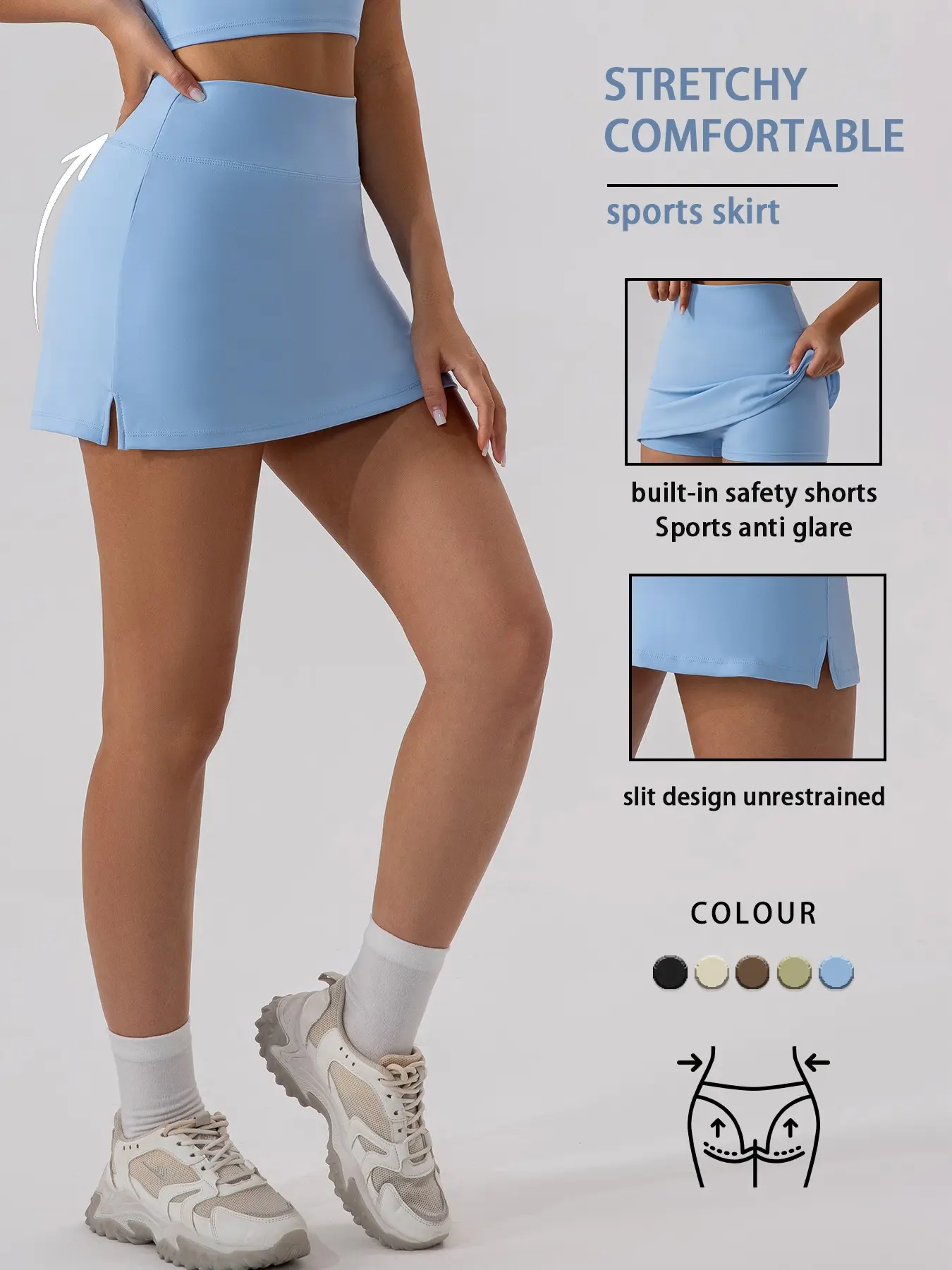 High-waisted tennis skirt-style shorts one-piece skirt tennis skirt, with a safety inner pants short skirt design. Suitable for golfing and running. Stretchy Skorts, Skirts With Shorts Underneath Active Skort Skirt