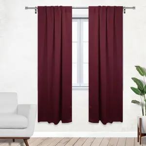 42 X 84 Inch Blackout Polyester Curtains with Rod Pocket Burgundy - 2 Panels