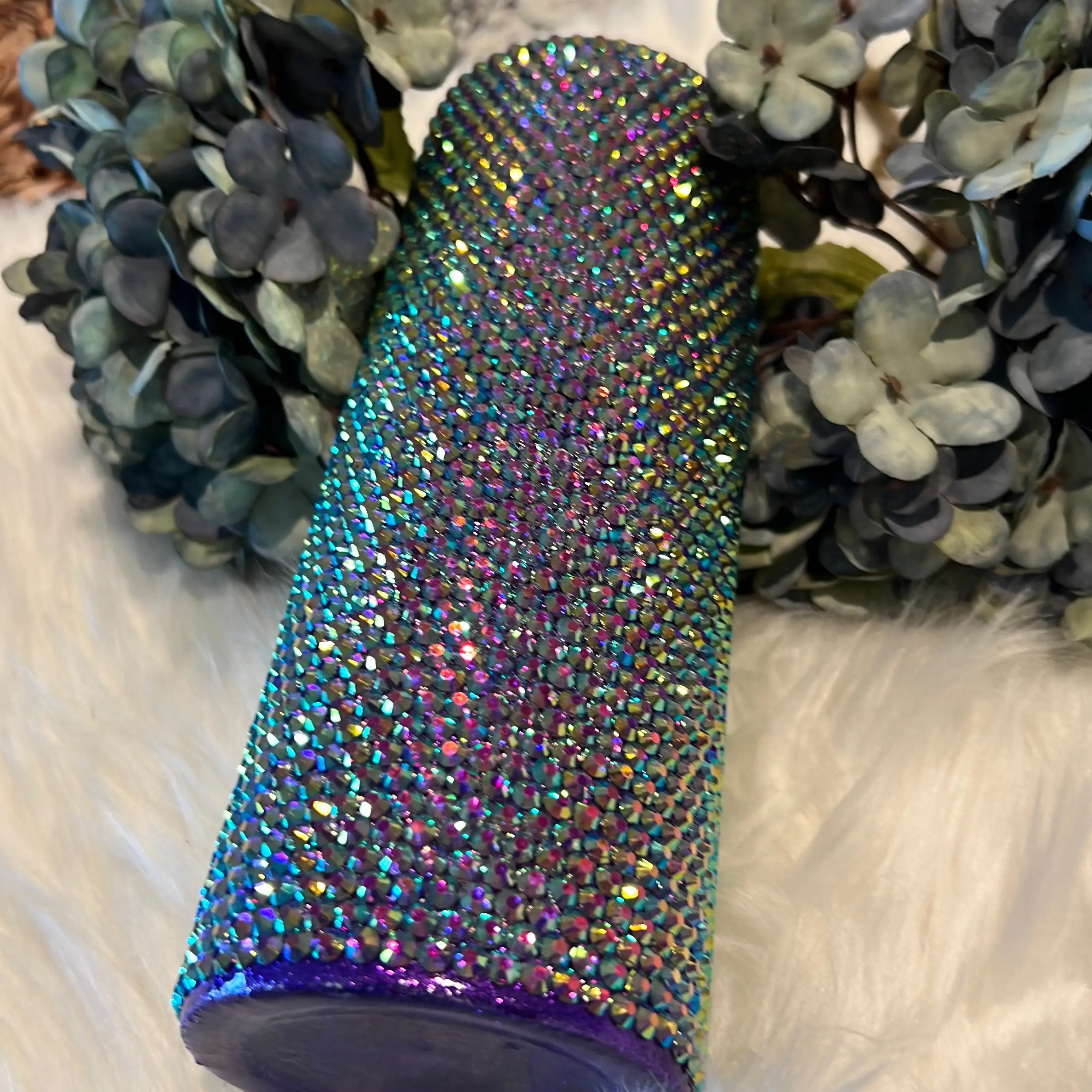 20 ounce stainless steel, hot and cold purple rhinestone reflective tumbler