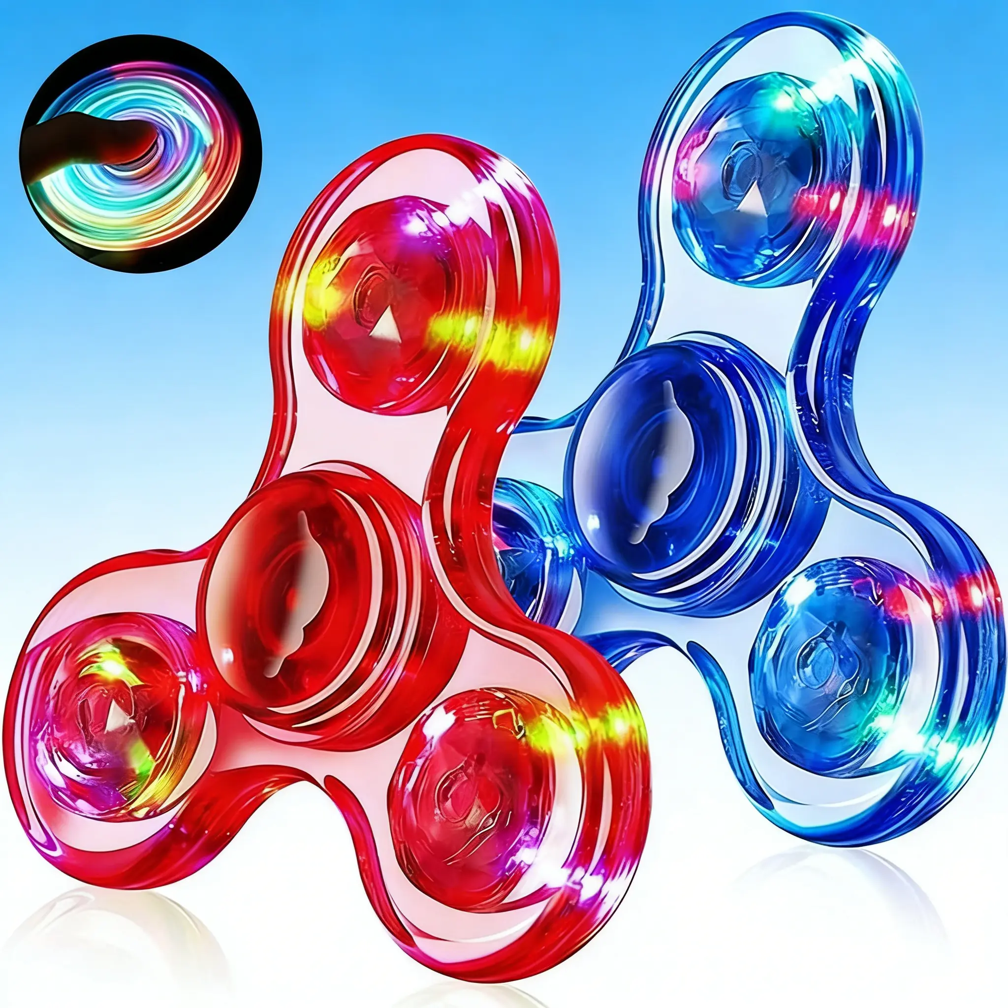 2-Pack Light-Up Sensory Fidget Spinners | Glow Fidget Toys for Stress and Anxiety Relief | Suitable for Adults, Kids Ages 4-12, Teens | Easter Basket Stuffers, Easter Egg Fillers | Classroom Prizes | Teen Boys