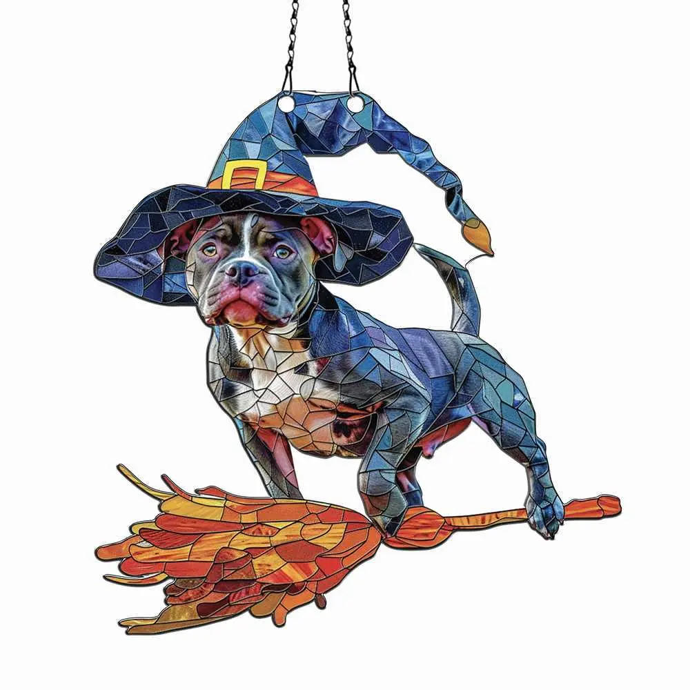 Azaad Apparel Pitbull Halloween Ornament Acrylic Window Hanging; Gift For Pitbull Lovers Gift, Halloween Home Wall Hanging Decor, Halloween Decorations