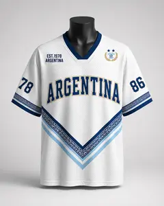 Argentina Style Jersey Shirt – White Blue V-Neck Sports Fan Top, Casual Game Day Apparel
