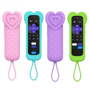 Cute Love Heart-Shaped Silicone Remote Control Cover for Roku TV Remote,  Glow-in-the-Dark Remote Case with Lanyard for Roku Express 4K+ HD Streaming Stick 4K Premiere Streambar LE SE Streaming Media Player Simple/Voice Remote(Not for Pro/Ultra)
