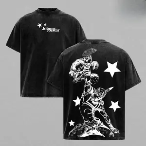 Johnny Joestar JoJo’s Bizarre Adventure Steel Ball Run Part 7 Anime Manga Graphic Double Printed Washed Tee, Menswear Heavy Cotton Unisex Oversize Streetwear Vintage
