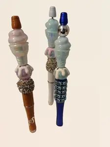 Rhinestone Beaded Ice Cream Cone Refillable Black Ink Pens weighted pencil premade pen pearl fe