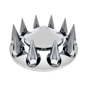 TORQUE Front Axle Wheel Cover Hubcap 33mm Screw-on Spike for Semi Truck (Spiked Chrome Plated ABS Plastic) (Universal Fit) (TR132-TWC)