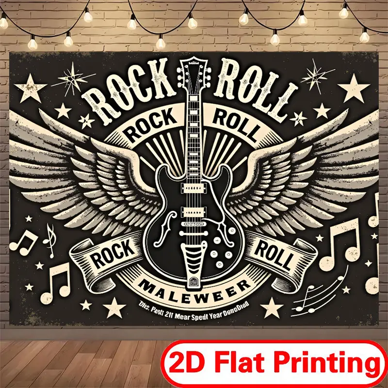 Rock Roll Polyester Cloth Banners - 2D Flat Printing, Multi-Size, Outdoor-Ready Photo Prop & Backdrop for Weddings, Room Decor