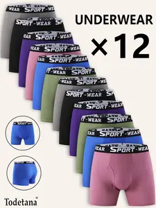 12 Pack Men's Breathable Multi-Color Boxer Briefs Original Waistband Design Soft & Breathable Moisture Absorption Opening Crotch Underwear for Daily Wear Casual Men's Wear Comfortable All Seasons Sportswear Best Gifting Option for Husband and Families
