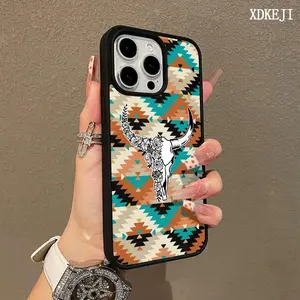Trendy Magnetic Case for iPhone11/12/13/14/15/16/17/Air/Plus/promax Western Bull Skull Aztec MagSafe Ready, Ultra Thin & Shockproof | Cute Pick for Girls