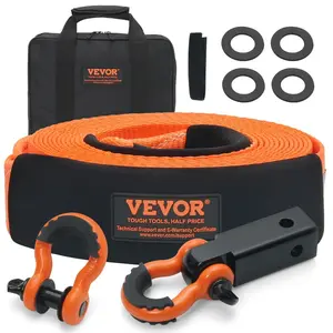 VEVOR Polyester Heavy Duty Tow Strap Recovery Kit 3x 30 ft (MBS-36, 000 lbs) Winch Strap, Triple Reinforced Loop, Snatch Strap+ 2 Shackle Hitch Receiver+ 3/4 D-Ring Shackles (2PCS)+ Storage Bag