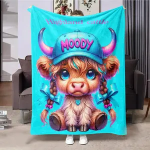 Highland Cow Print Flannel Blanket, Cow Pattern Blanket, 1 Count Soft Warm Comfortable Throw Blanket, Multifunctional Blanket for Home Office Travel Camping