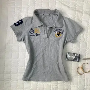 Vintage Gray Graphic Embroidery Women T-Shirts Polo Collar Short Sleeve American Style Tees Slim Y2k Grunge Summer