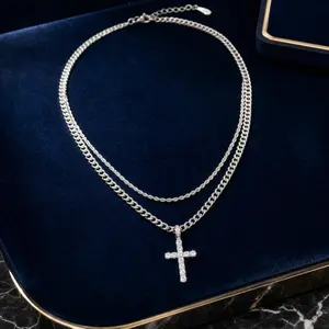 Iced Out Cross Cuban Link Necklace Set • Tarnish Free Stainless Steel Chain • Trendy Hip Hop Streetwear Jewelry