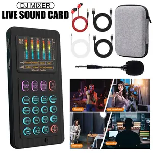 2026 Small Podcasting Mixer Handheld Live Sound Card,Outdoor Live Streaming Mixing Device,Smartphone Bluetooth Live Sound Card Vlog Live Broadcast DJ Device with Microphone And Headphones Multi-Function Voice Changer Singing, Recording,Gaming,YouTube