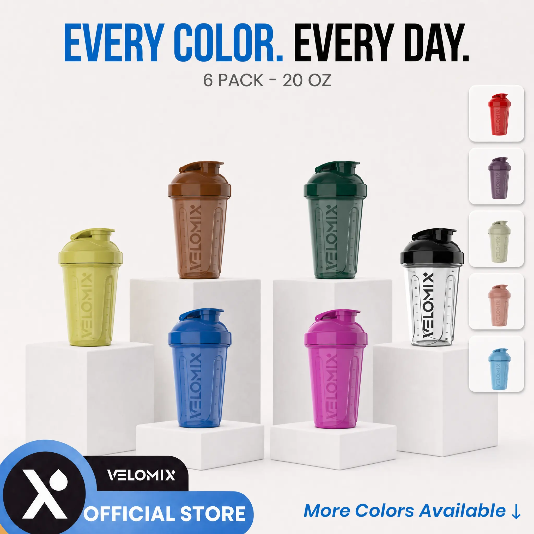 VELOMIX 6-Pack 20oz Protein Shaker Bottles - BPA-Free, Leak-Proof Gym Accessories Water Bottles with Wire Whisk Ball for Gym Essentials (Black), Reusable Water Bottle, Leakproof Water Bottle