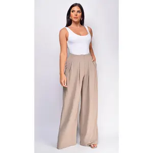 Suri Beige Wide Pleated Wide Leg Pants
