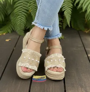 Estrella - Cunas of Yute Women's Summer Sandals with Adjustable Buckle Closure & Gold Pearl Detailing for Comfortable Walking