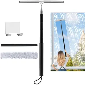 Window squeegee for home 2 in 1 window washing kit with extension pole long handle squeegee for shower glass floor tile wall car windshield 12 inch wide black