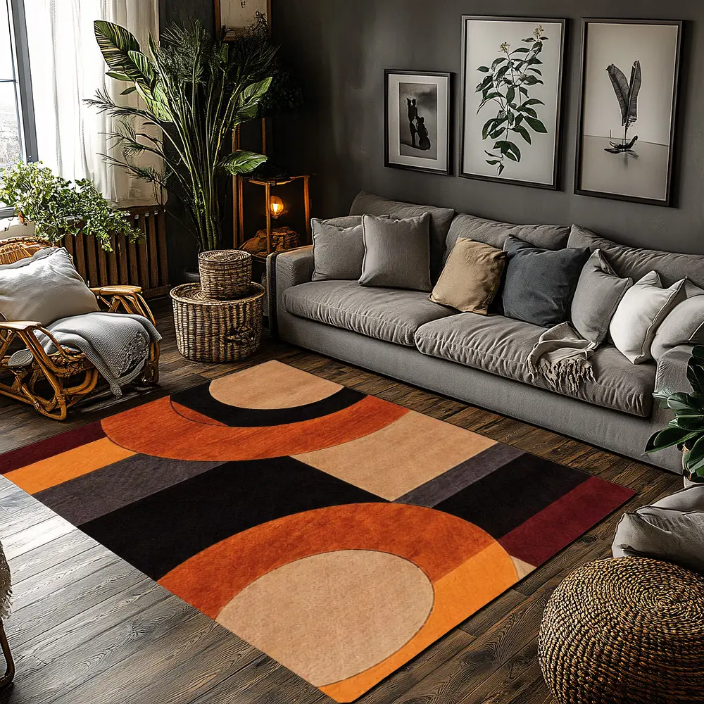 Burnt Orange Beige Black Abstract Geometric Crystal Velvet Area Rug Non‑Slip Modern Living Room Rug Home Decorative Rug Contemporary Rugs#AbstractGeometricRug #ModernHomeDecor #BurntOrangeBeigeBlackRug #ContemporaryPatternCarpet #CrystalVelvetRug