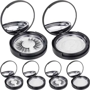 6 Pcs Eyelash Packaging Circle Box with Mirror, Eyelash Storage Box Empty Lash Case with Lash Holder for Women(Matte Black)