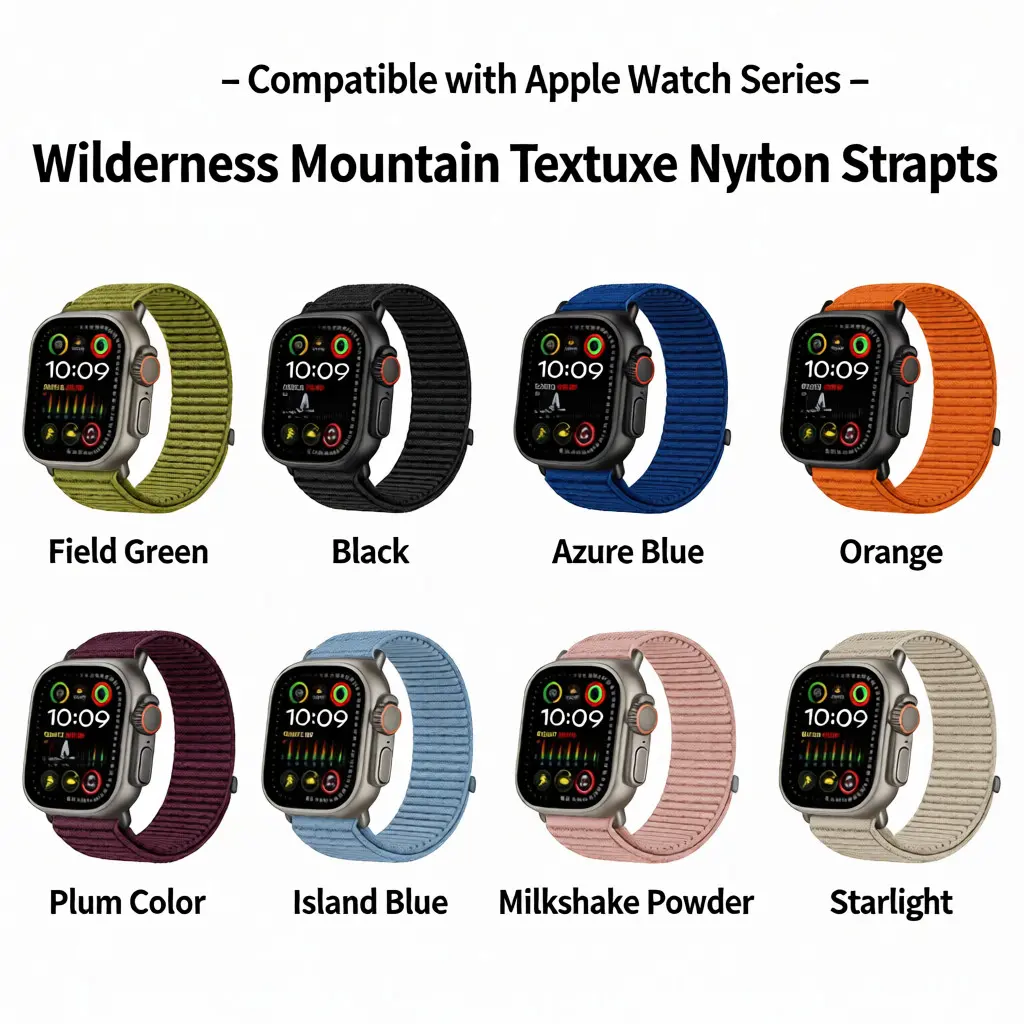 Apple Watch Band, Alpine Loop Nylon Strap with Mountain Pattern, Durable Adjustable Outdoor Sport Watch Band Compatible with Series 9 10 11 & Ultra