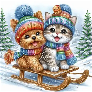 DIY Diamond Painting Kit, Dog Sled Pattern, Irregular Crystal Art, Handmade Home Office Wall Decor, Living Room Bedroom Hanging Canvas