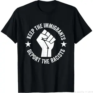 Women's Cotton Short-Sleeve T-Shirt - Comfortable Flat Graphics Garment, Lady Streetwear Top with "Keep The Immigrants, Deport The Racists" Human Rights Equality Slogan, Summer Casual Style