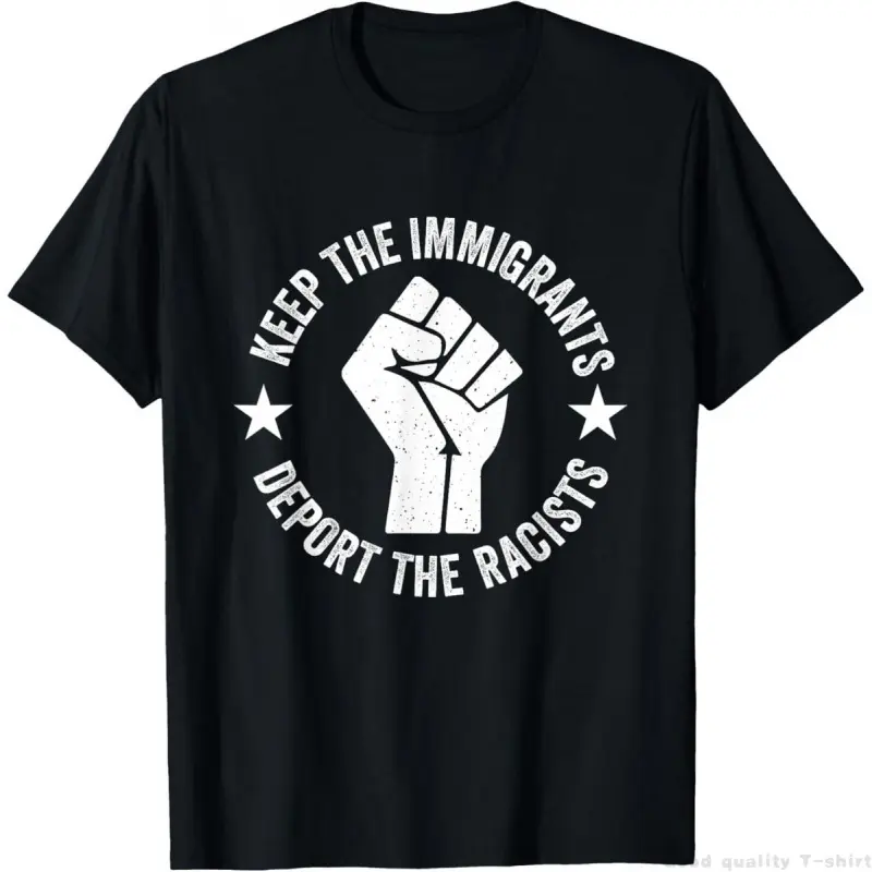 Women's Cotton Short-Sleeve T-Shirt - Comfortable Flat Graphics Garment, Lady Streetwear Top with "Keep The Immigrants, Deport The Racists" Human Rights Equality Slogan, Summer Casual Style