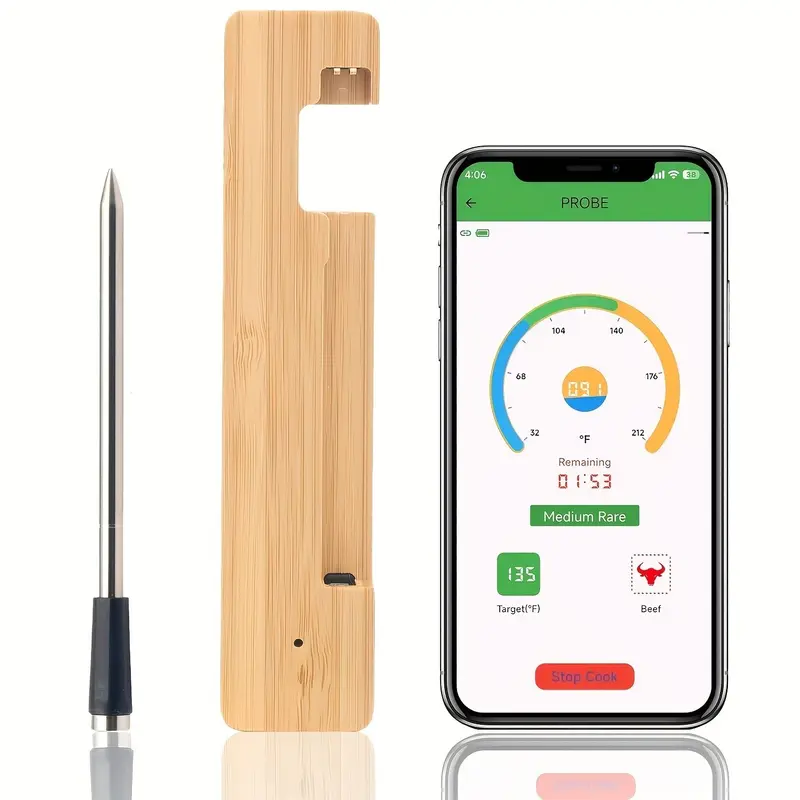 Bluetooth Wireless Probe Thermometer – Real-Time Food Internal Temperature on Phone, Doneness Alerts, for Ovens, Grills and Smokers