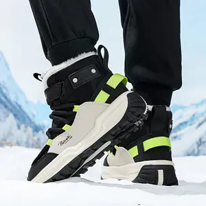 Boys & Girls-Top Winter Snow Boots with Steel Traction Traction System, Warm Insulated PVC Shell & Cushioned EVA Insole - Adjustable Hook-and-Loop Closure, Navy Blue/Red/Beige Outdoor Hiking & Casual Wear - All-Season Durable TPR Sole (Ideal