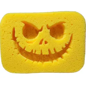 Grout Sponge Skeleton Face Design Yellow 7.5x5.5x2 in ASMR Sponge for Quirky Fun sponge squeezing, Accessory that is Squishy squeezing cleaning entertainment and fun Decor Cleaning Scrub