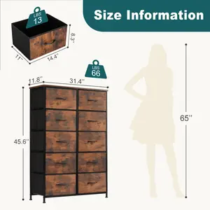 Cupboards Cabinets Dresser - Fabric Storage Tower with 10 Drawers, Bedroom Organizer, Chest of Drawers with Fabric Bins