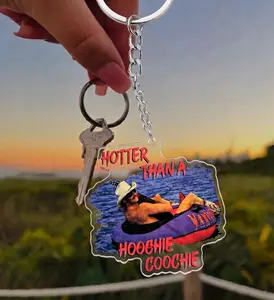 Hotter Than a Hoochie Coochie Keychain, Funny Meme Acrylic Keyring, Country Music Humor Gift, Cowboy Lake Vibes Charm