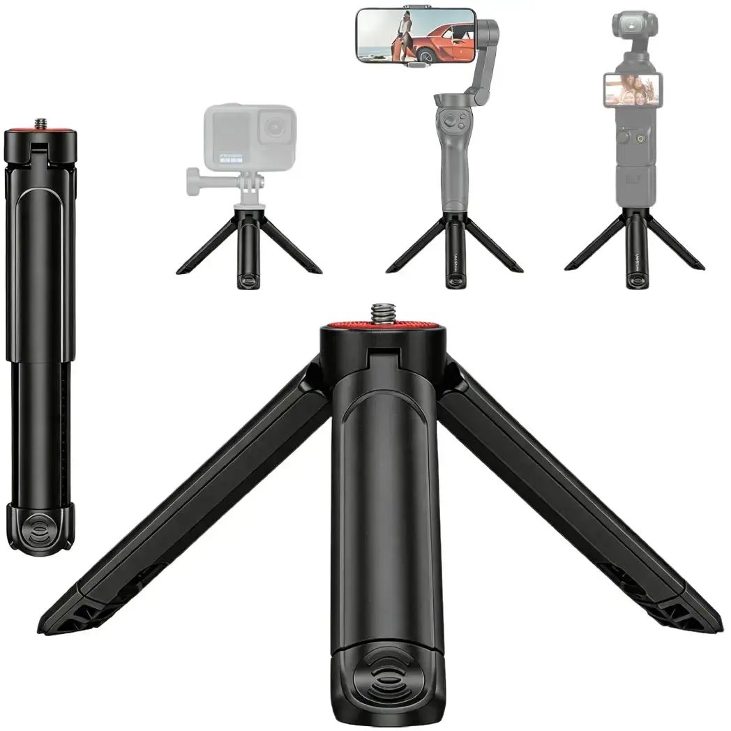 Extendable Tripod with 1/4” Screw Mount, Portable Selfie Stick Hand Grip & Desktop Camera Stand for DJI Osmo Pocket 4/3, Osmo Action 6/5 Pro/4/3, Insta360 X5/X4/X3, GoPro Hero