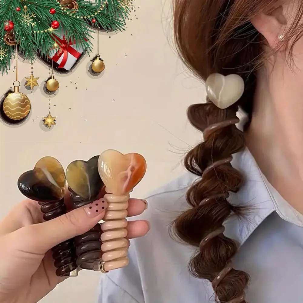 Heart Shaped Bubble Hair Ties, Elastic Hair Ties Ponytail Holders, 4 Counts/set Hair Braiding Tool, Straight Telephone Cord Ponytail Holder, Hair Styling Tool for Women & Girls, Christmas Gift, Braid Hairstyles, Hair Bun Accessories