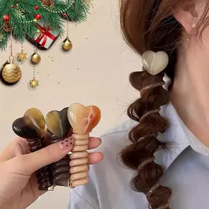 Heart Shaped Bubble Hair Ties, 4 Counts/set Hair Braiding Tool, Straight Telephone Cord Ponytail Holder, Hair Styling Tool for Women & Girls, Christmas Gift, Braid Hairstyles