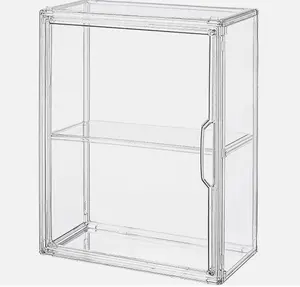 2-Tier Clear Acrylic Display Case for Figure & Doll, Wall Mount w/ Magnetic Door