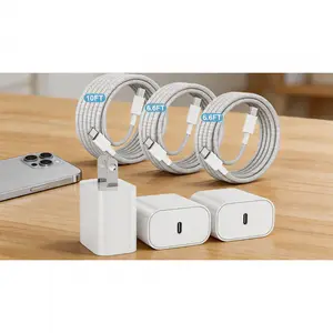 20W USB-C Fast Charger, 3-Pack Mixed Color Charging Blocks with Braided USB-C to C Cables (6/6/10ft), Compatible with iPhone Series and iPad Pro    SURE