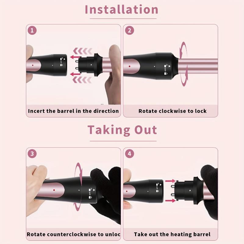 6in 1 Curling Iron, 3 Barrel Curling Iron Set with Curling Brush (1.5inch) And 5 Interchangeable Ceramic Curling Wand(0.35"-1.25"), Curling Hair, Salonquality Curls, Hair Styling Tool, Sleek Design, Professional Curling Wand, Ceramic Coated