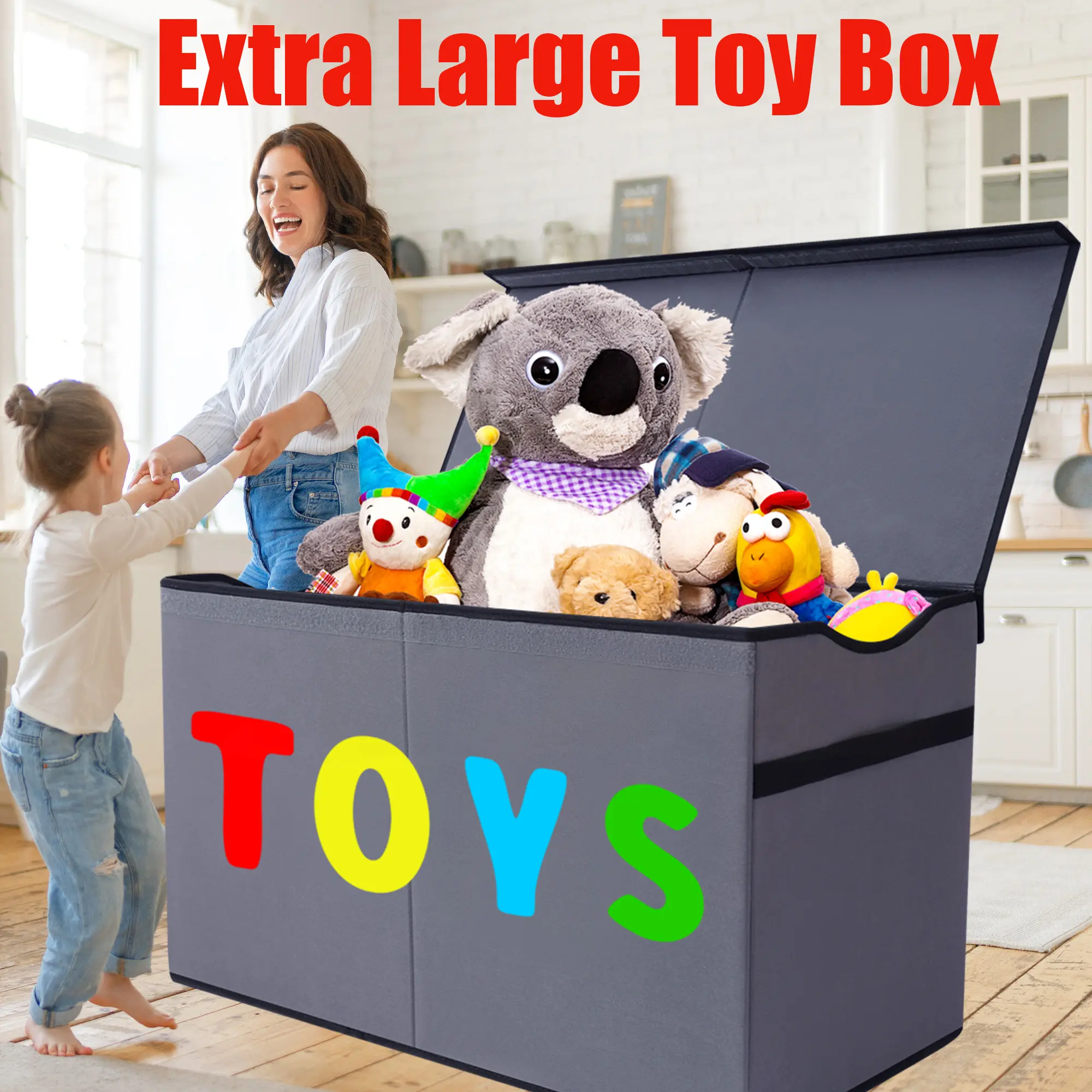 32gal Extra Large Toy Box Storage Basket with Lids, Collapsible Sturdy ...