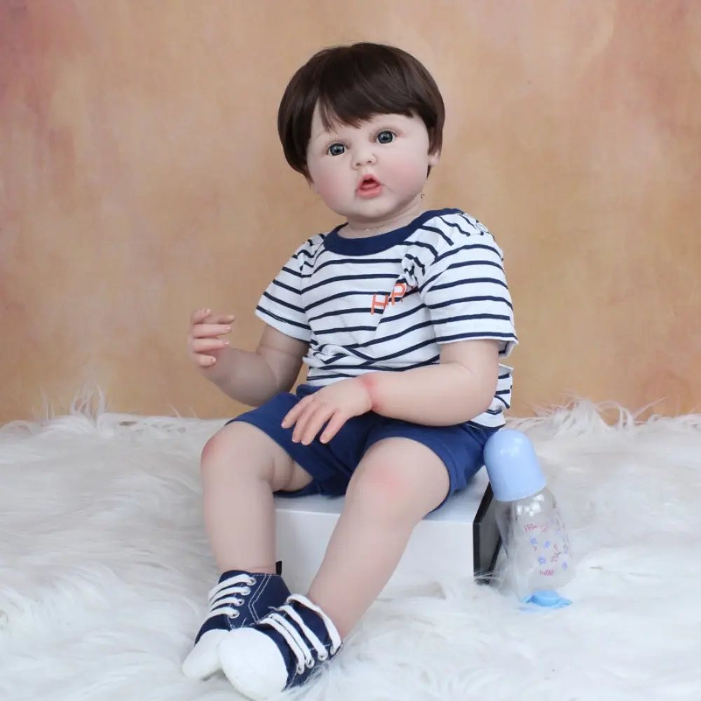 60cm 24inch Soft Vinyl Reborn Lifelike Realistic Newborn Toddler Boy Doll Soft Dolls For Girl Cloth Body Baby Lovely Birthday Gift Play House Toy for 3+ Kids Dolls Gifts.(Some Parts Random, Including Pacifier, Bottle, Diaper And Clothes Set)
