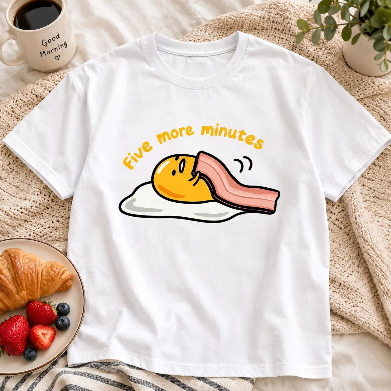 Unisex Funny Graphic T-Shirt - 5 More Minutes Sleepy Meme Tee, Casual Short-Sleeve Top for Men and Women Everyday Wear